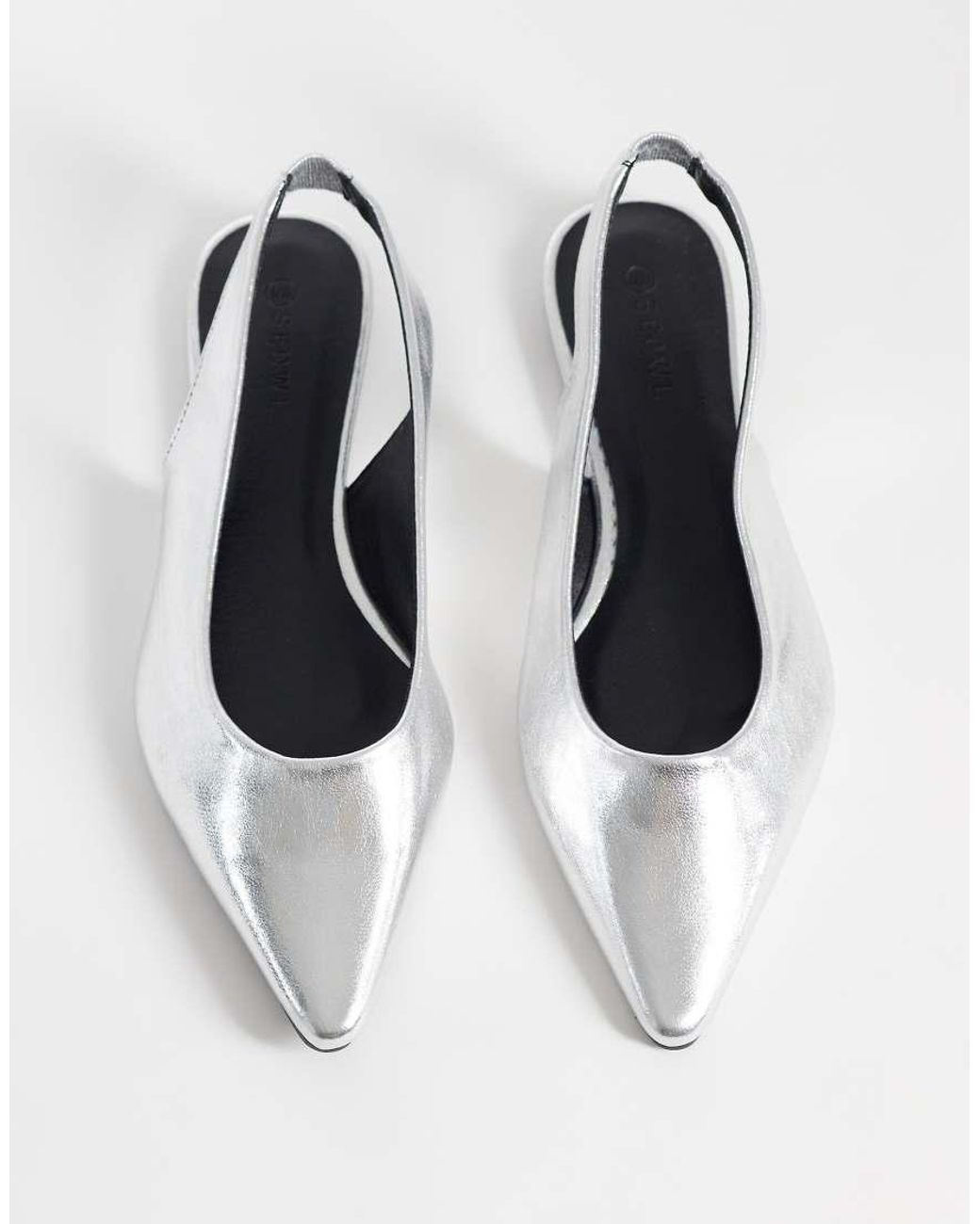 SEQWL Wide Fit White Scar Sling Back Pointed Ballet Flats