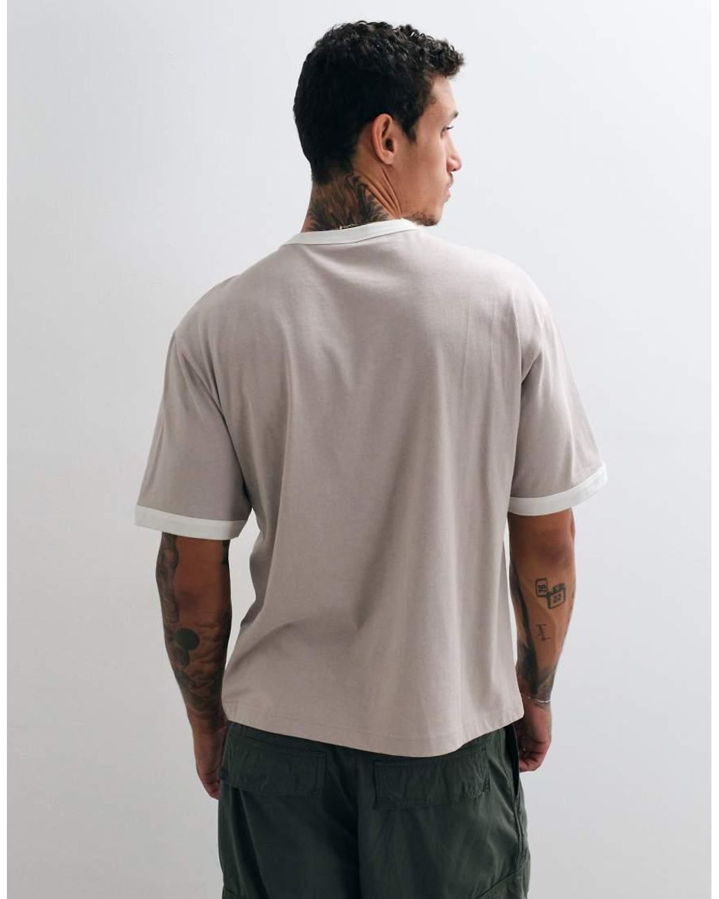 ASOS Gray Boxy Relaxed Ringer T Shirt for men