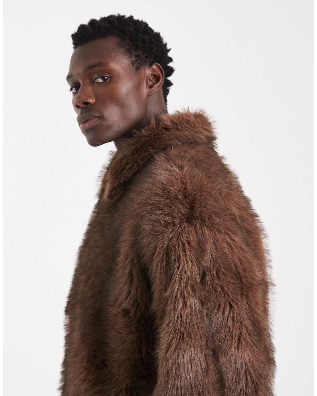 ASOS Brown Faux Fur Harrington Jacket for men