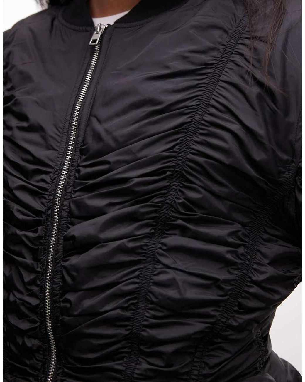 Monki Black Ruched Bomber Jacket