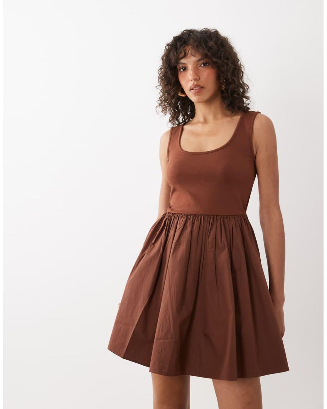 Nobody's Child Brown Colorado Scoop Neck Ruched Skirt Mini Dress