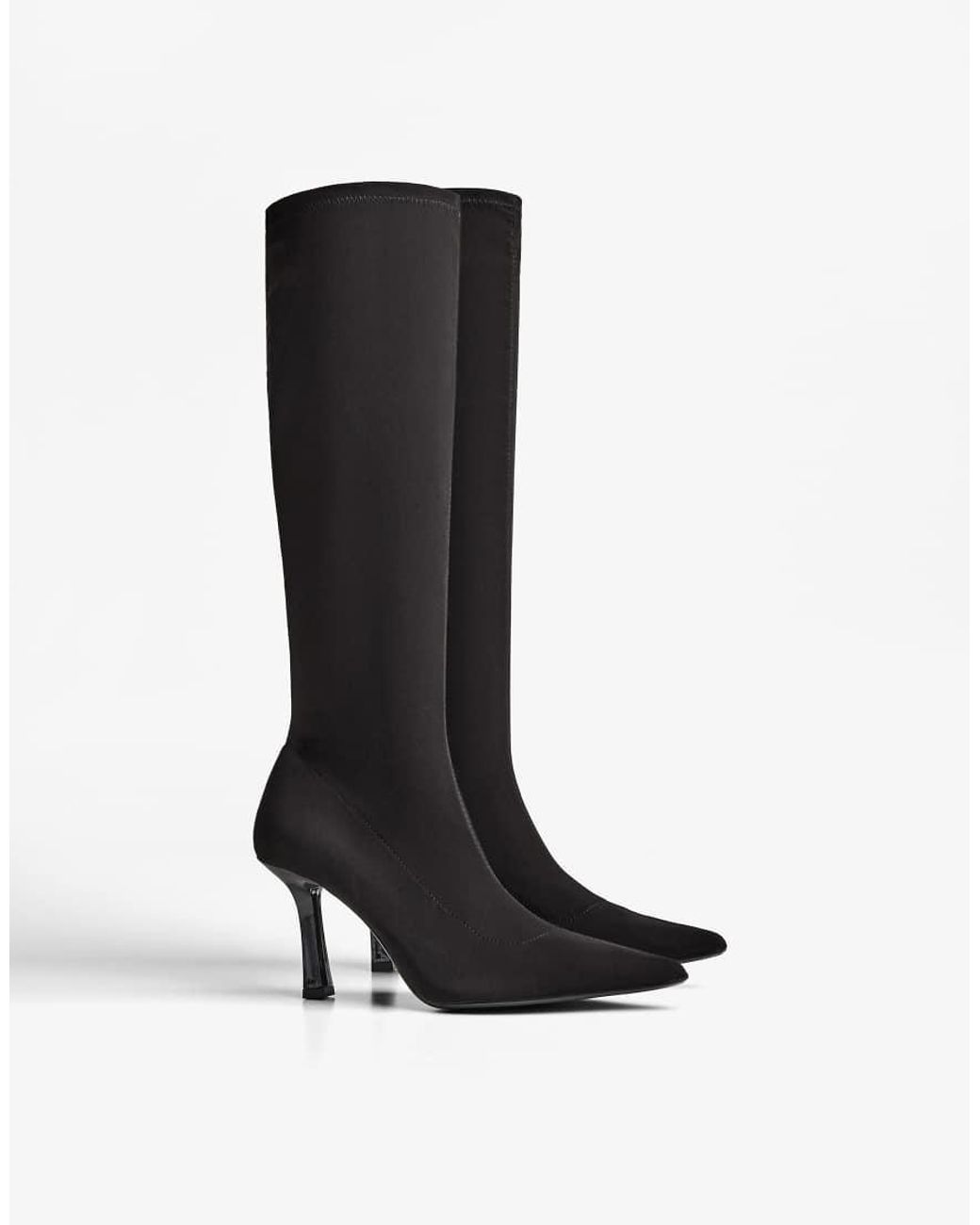 Bershka Black Fabric High-heel Boots