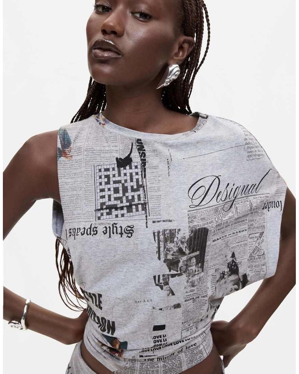 Desigual Gray Printed T-Shirt 100% Cotton