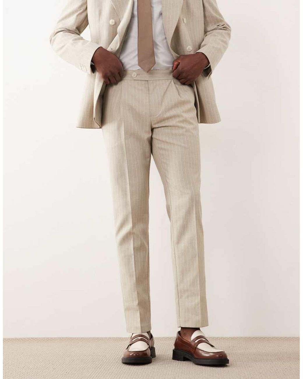 ASOS Natural Slim Suit Pants With Linen for men