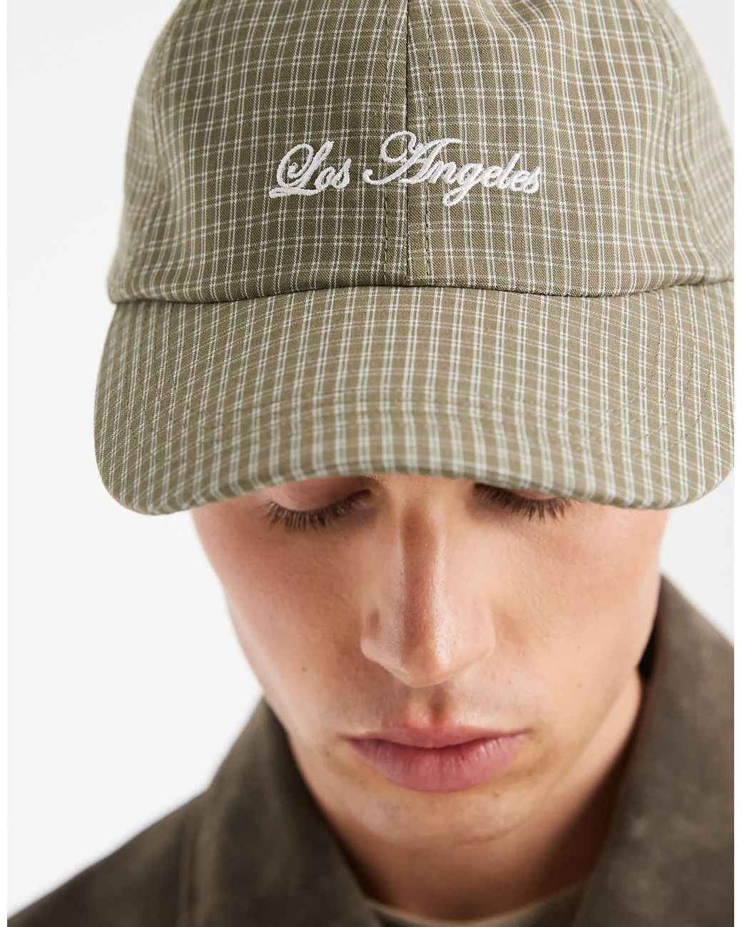 ASOS Check Cap With Embroidery in Brown for Men | Lyst