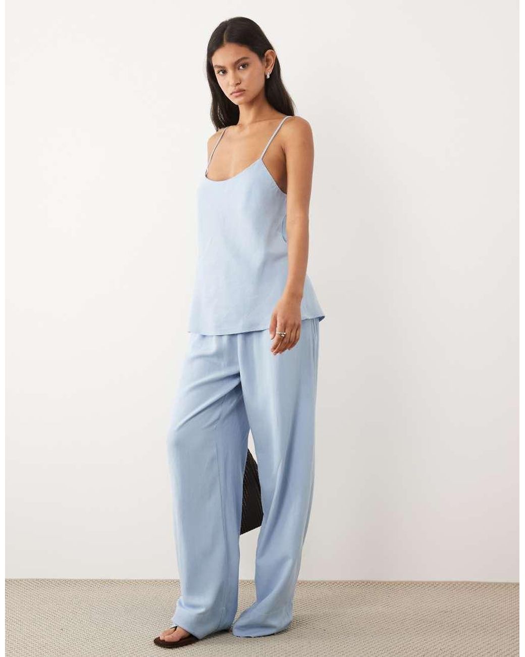 ASOS Blue Linen Blend 90S Scoop Neck Cami Top