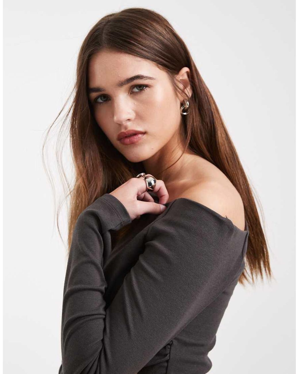 Mango Black Teen Sculpt Top With Slash Neck