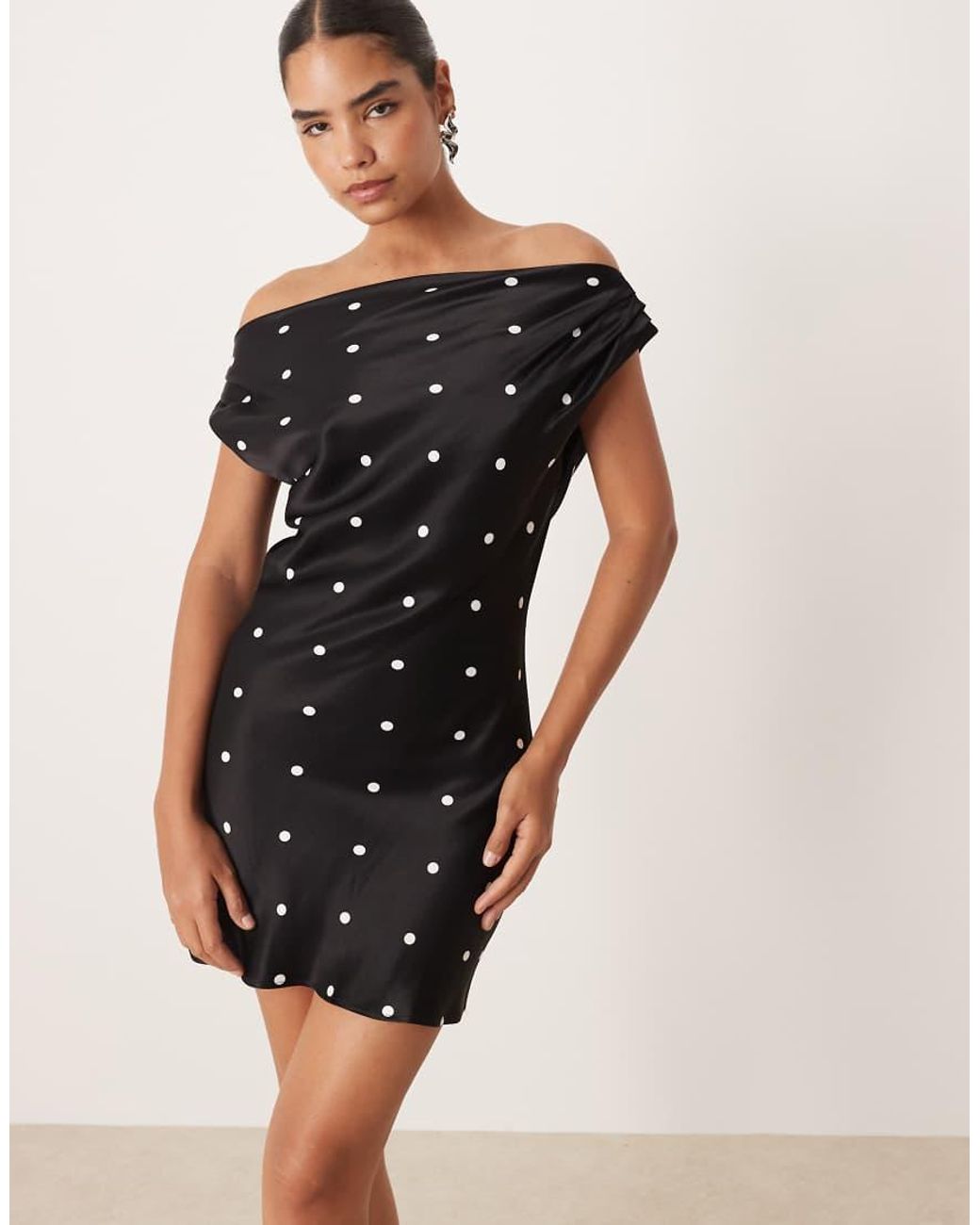 ASOS Black Satin Drape One Shoulder Mini Dress