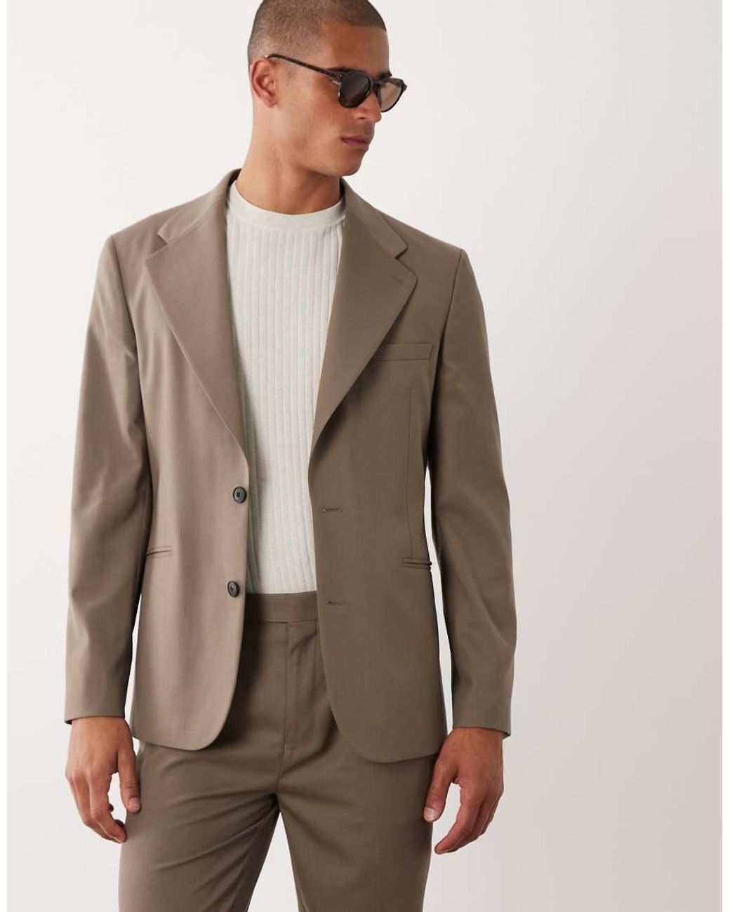 ASOS Brown 100% Summer Wool Slim Suit Jacket for men