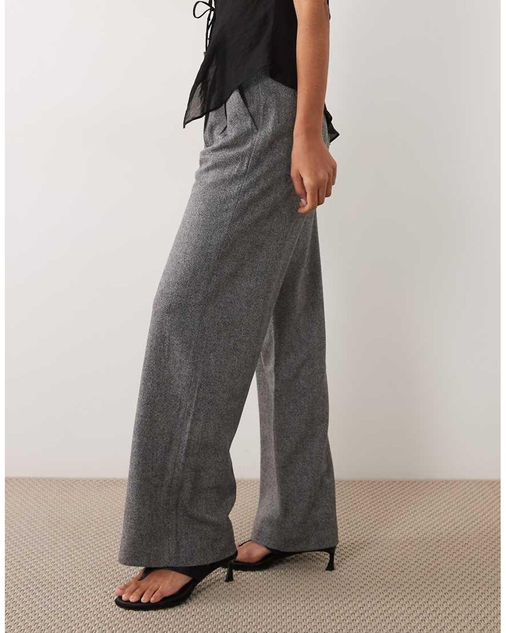 Abercrombie & Fitch Black Sloane Wool Blend Pleated Wide Leg Trousers