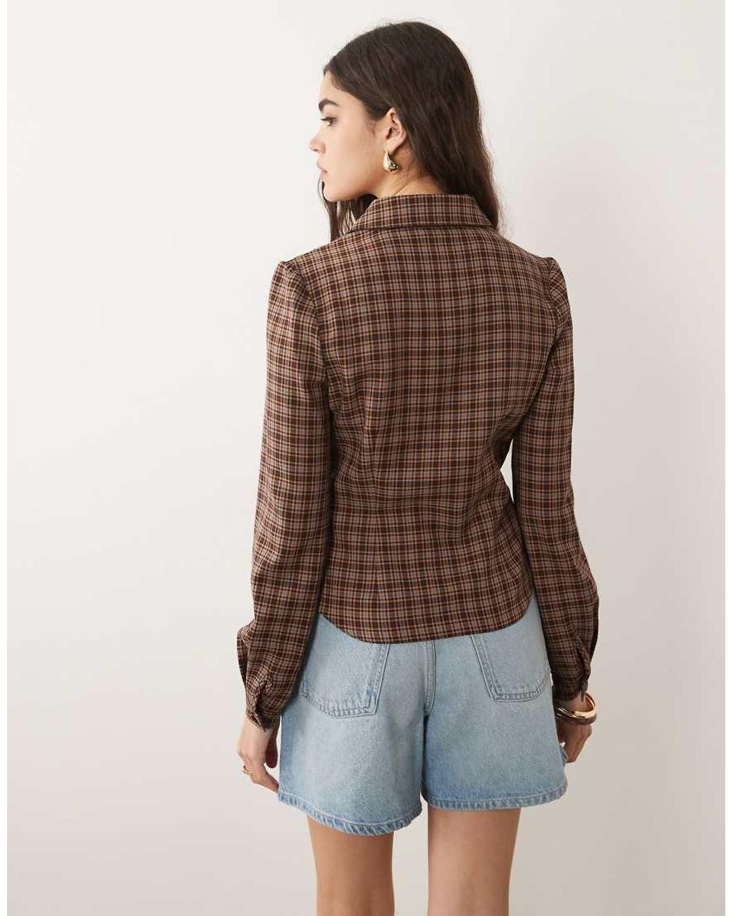 Miss Selfridge Brown Long Sleeve Tailored Shirt