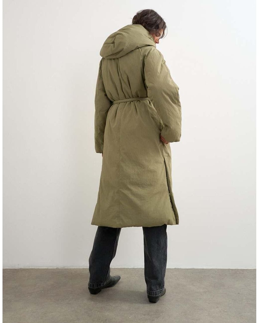 TOPSHOP Green Longline Hooded Puffer Jacket