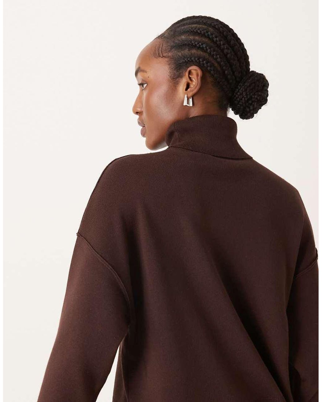Vila Brown High Neck Oversized Jumper With Seam Detail