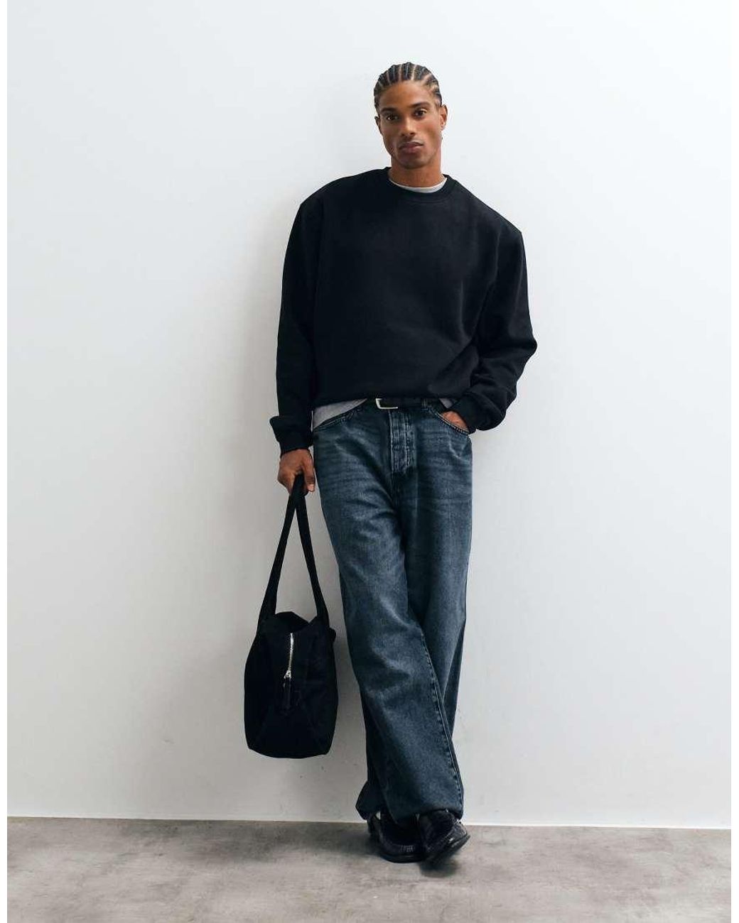 ASOS Black Essentials Boxy Relaxed Sweatshirt for men