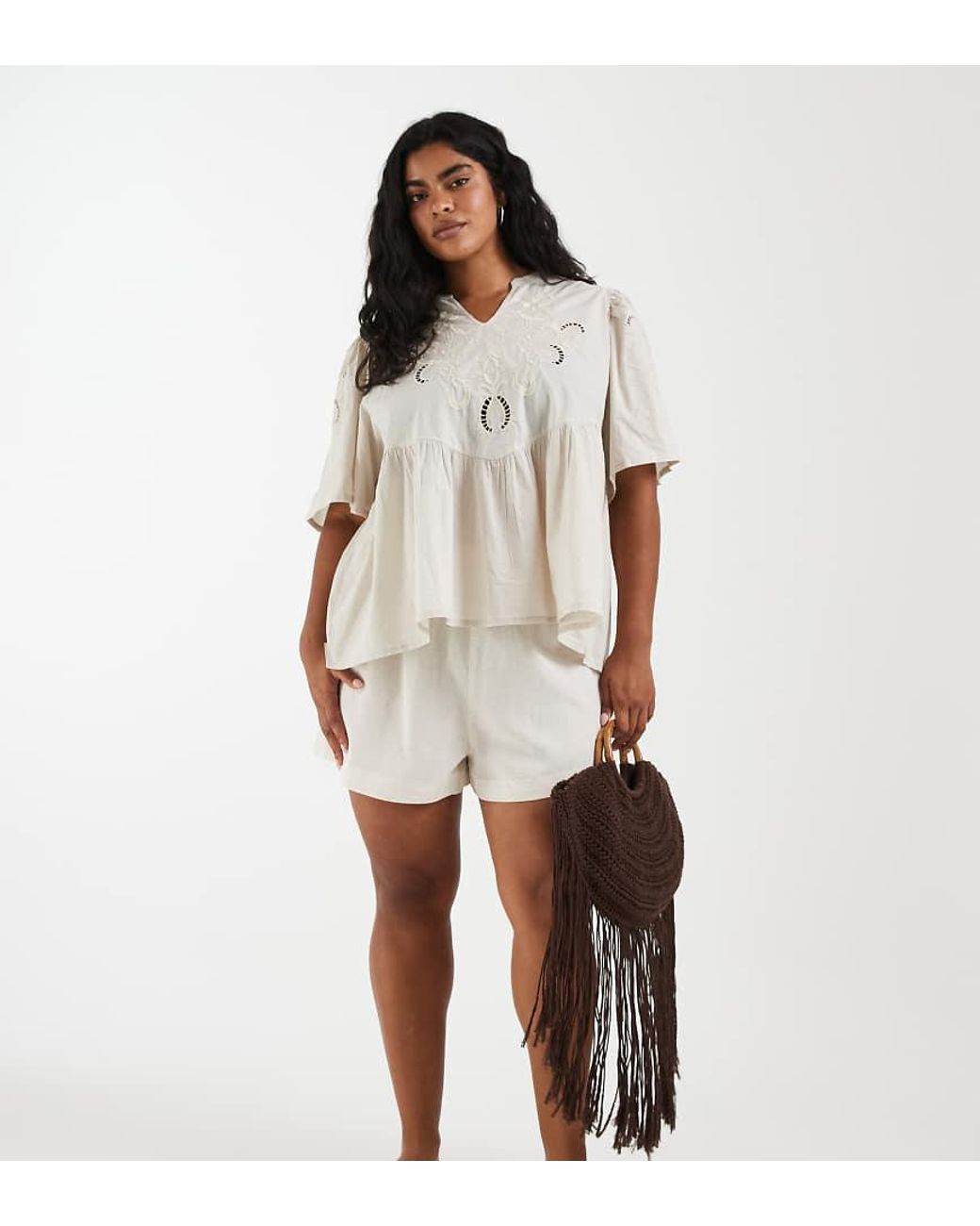 ONLY White Embroidered V-neck Blouse
