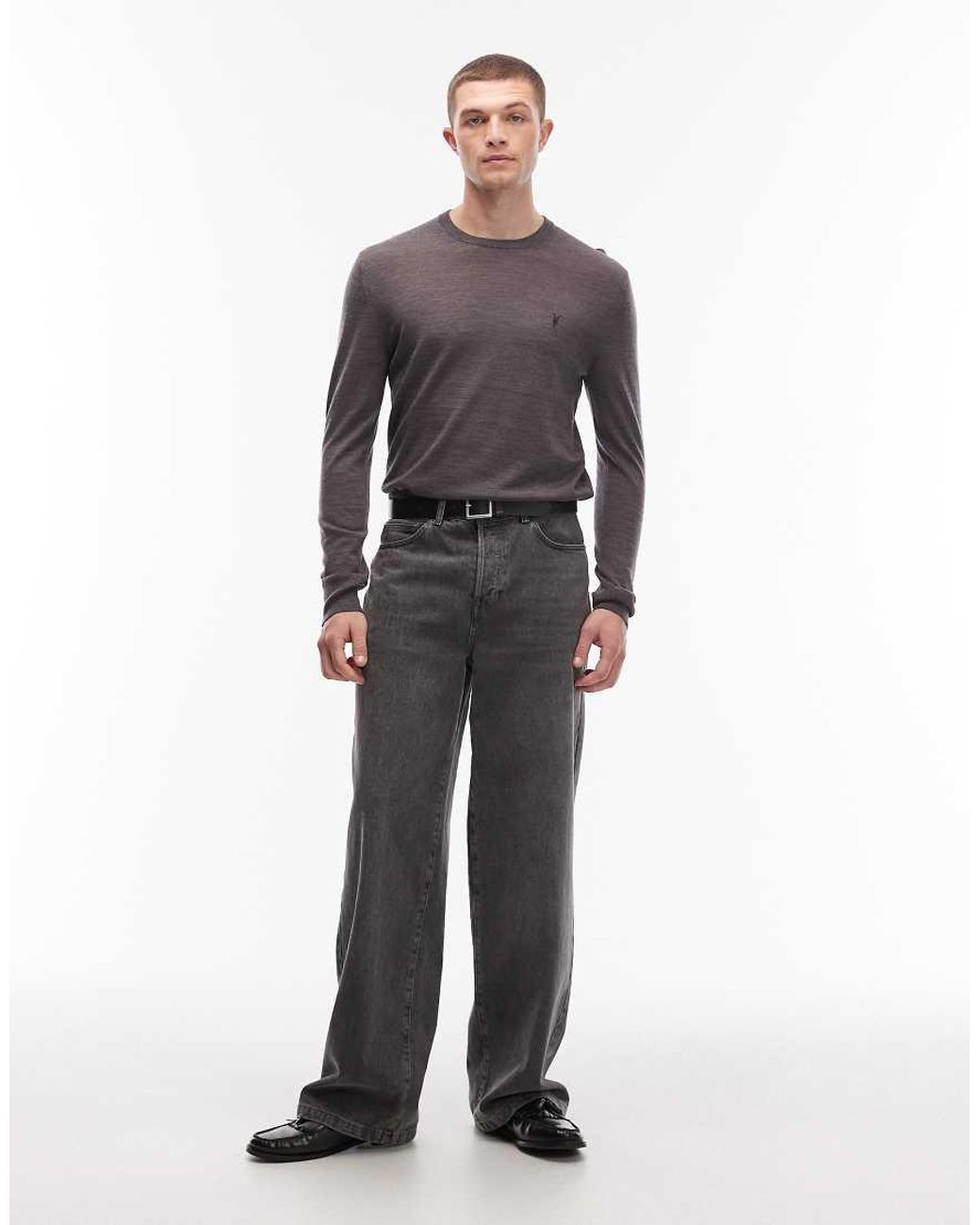 AllSaints Gray Merino Knitted Jumper for men