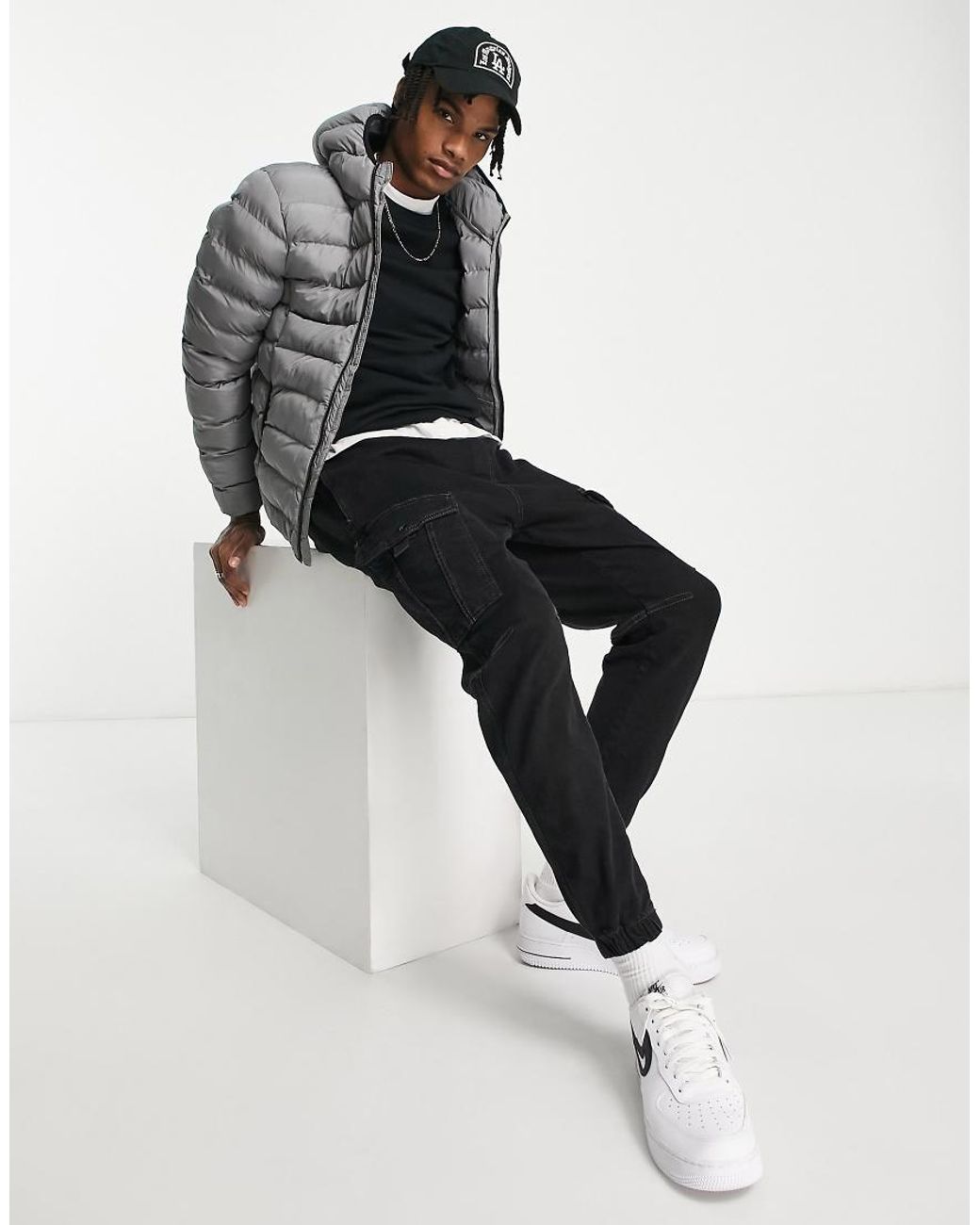 French Connection Puffer Jacket With Hood in Grey for Men Lyst UK
