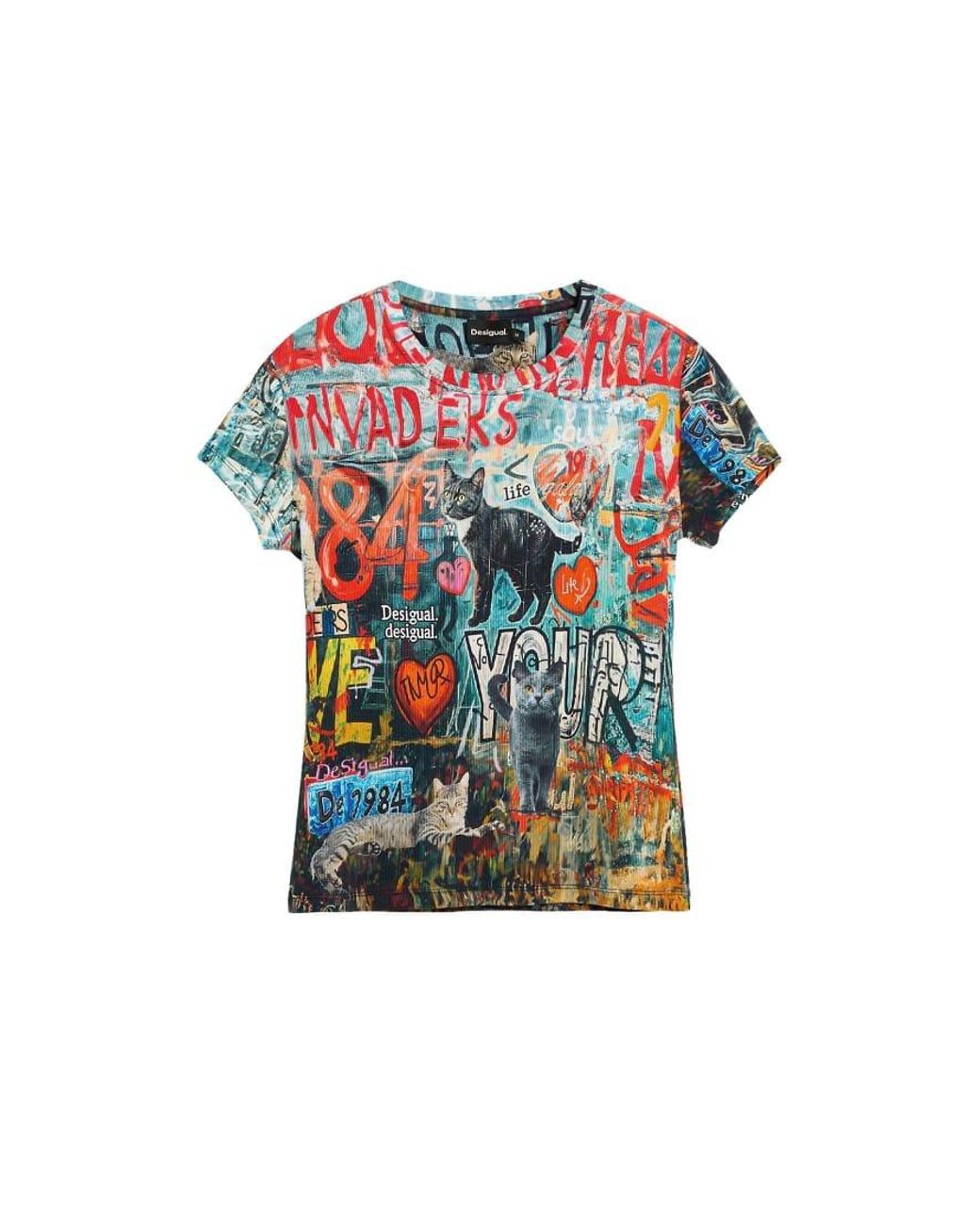 Desigual Blue Printed Cat T-Shirt