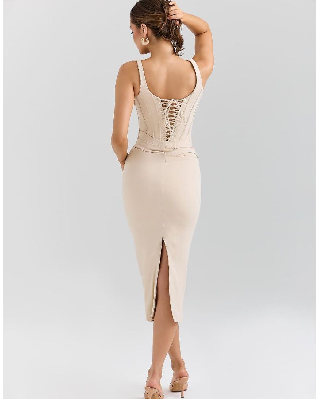 House Of Cb White Samya Almond Corset Midi Dress