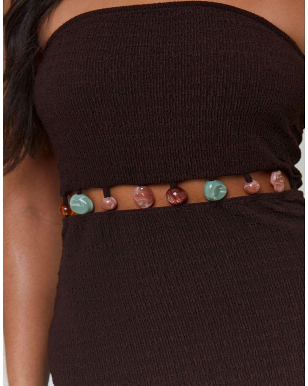 South Beach Brown Crinkle Bead Detail Waist Bandeau Maxi Dress