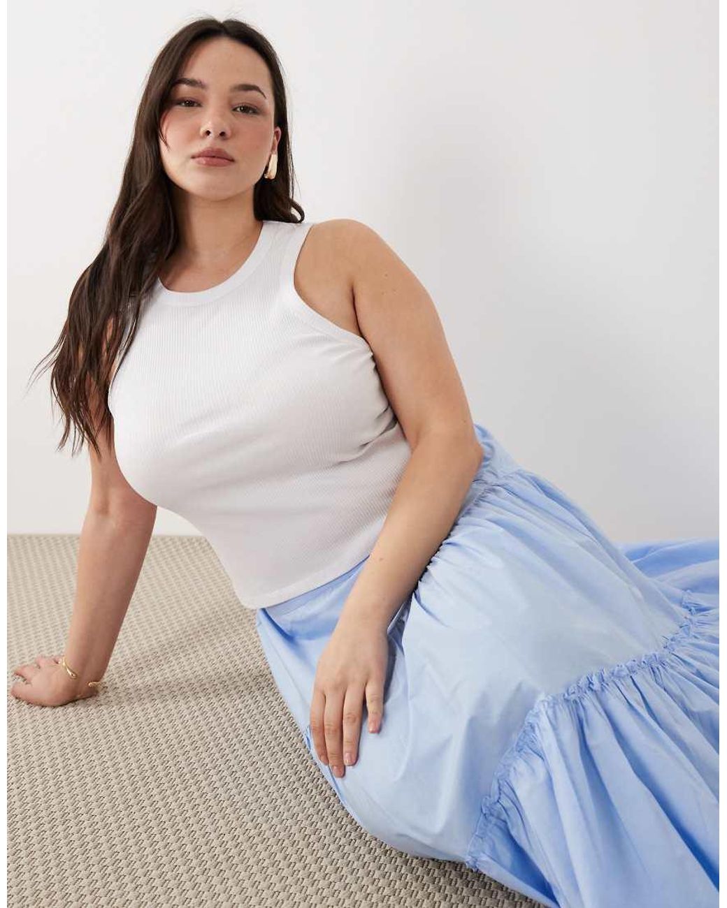 ASOS Blue Asos Design Curve Asymmetric Tiered Boho Maxi Skirt
