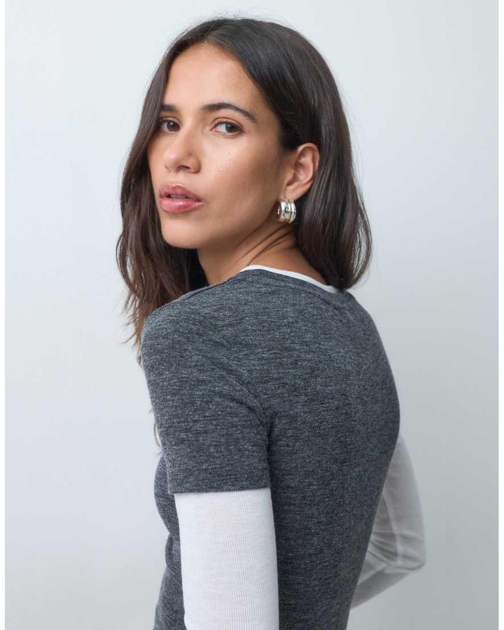 ASOS Blue Shrunken Double Layer Long Sleeve Tee