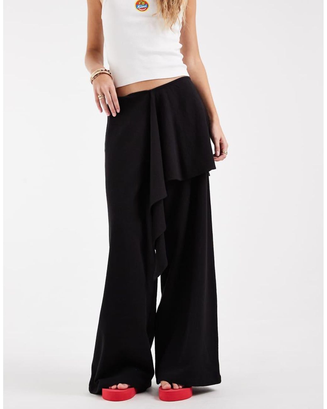 ASOS White Textured Sarong Detail Pants