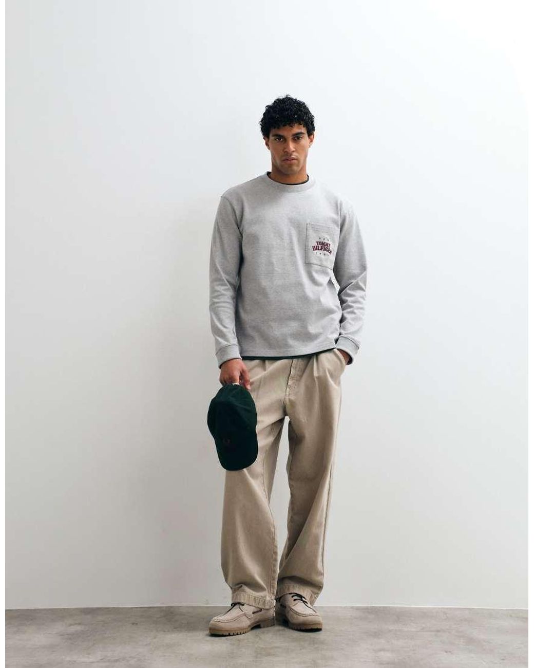 Tommy Hilfiger Gray Western Logo Long Sleeve Heavyweight Boxy T-shirt for men