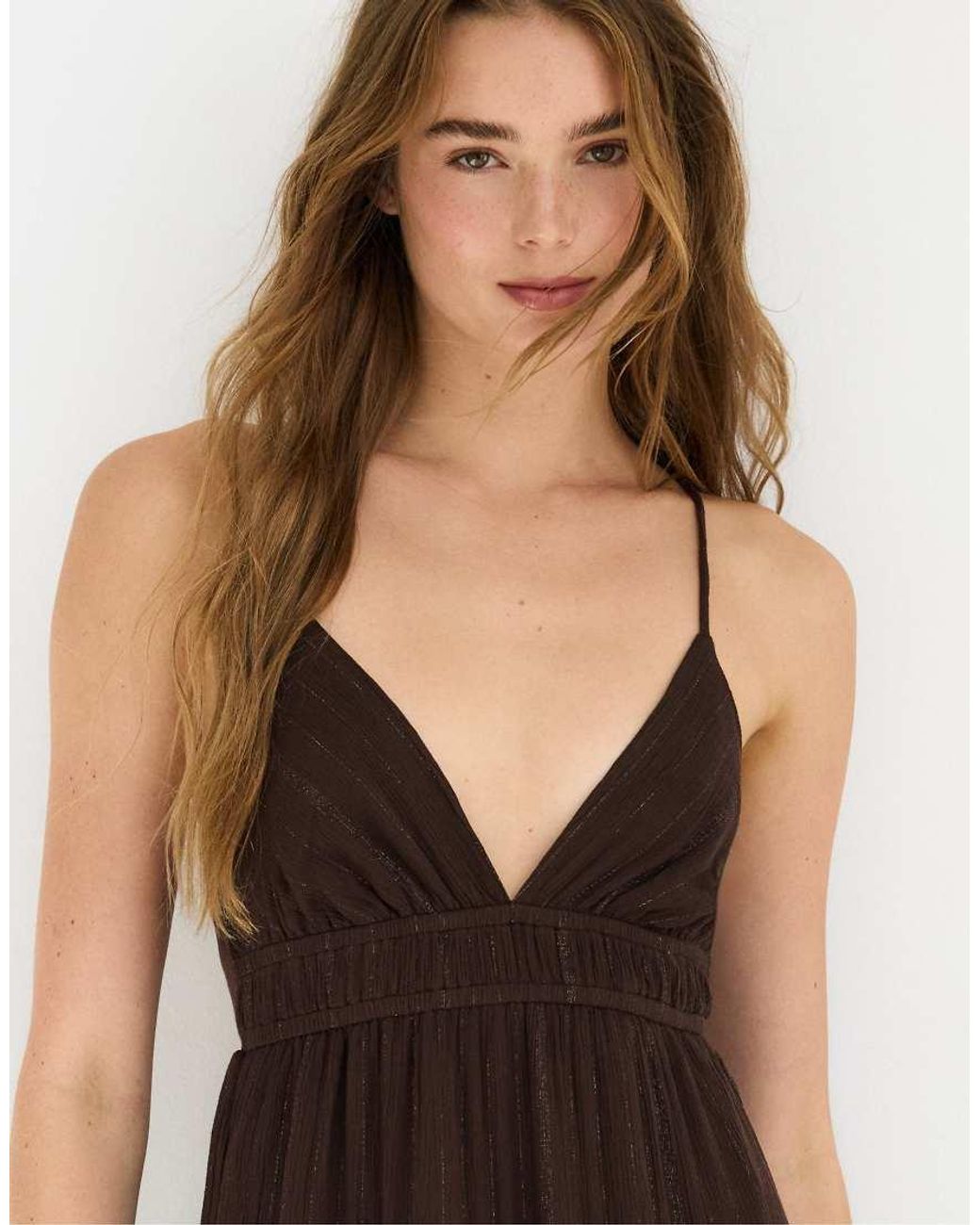 Stradivarius Brown Short Dress With Open Back