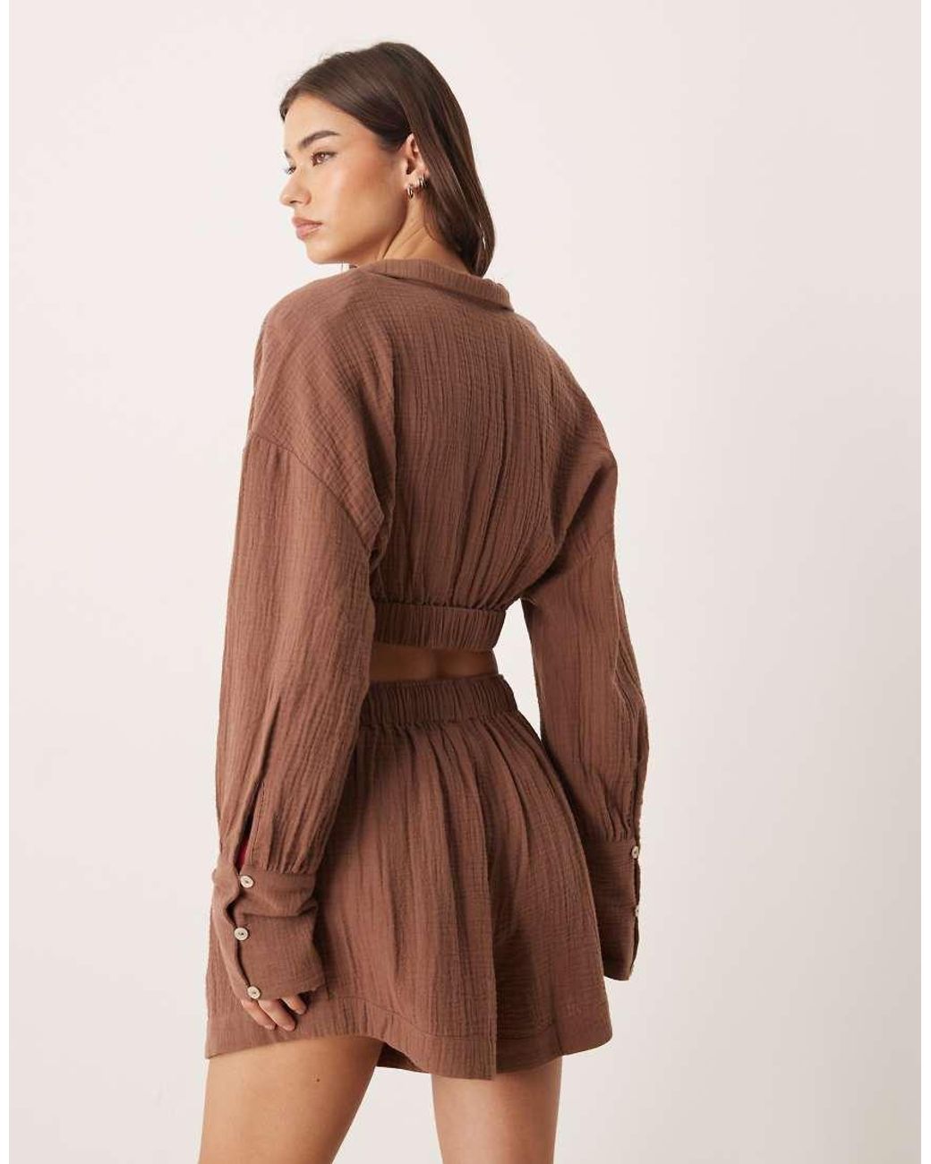 ASOS Brown Callie Cheesecloth Beach Wrap Front Shirt
