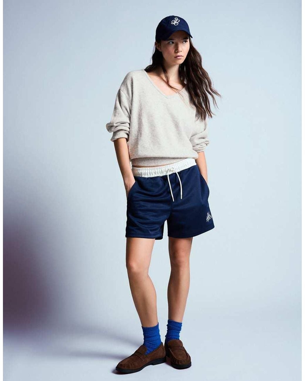 Bershka Gray Oversize V-Neck Jumper