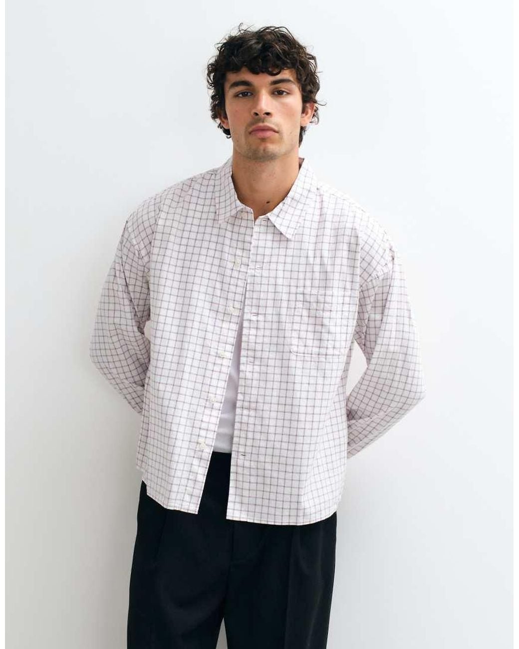 Jack & Jones White Gridcheck Long Sleeve Shirt for men