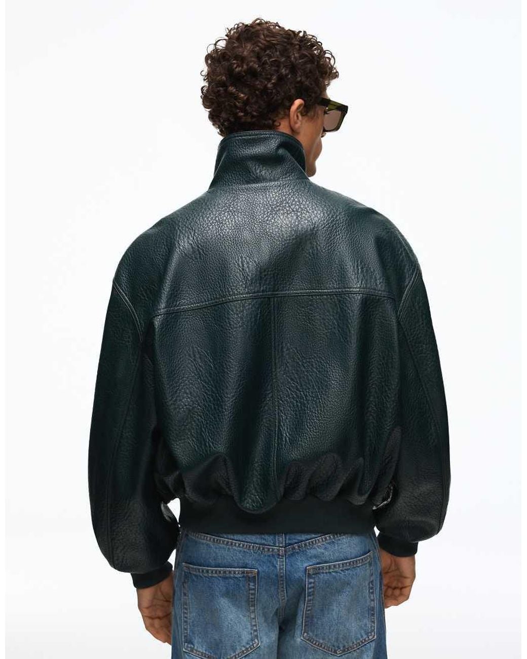 Bershka Green Faux Leather Jacket for men