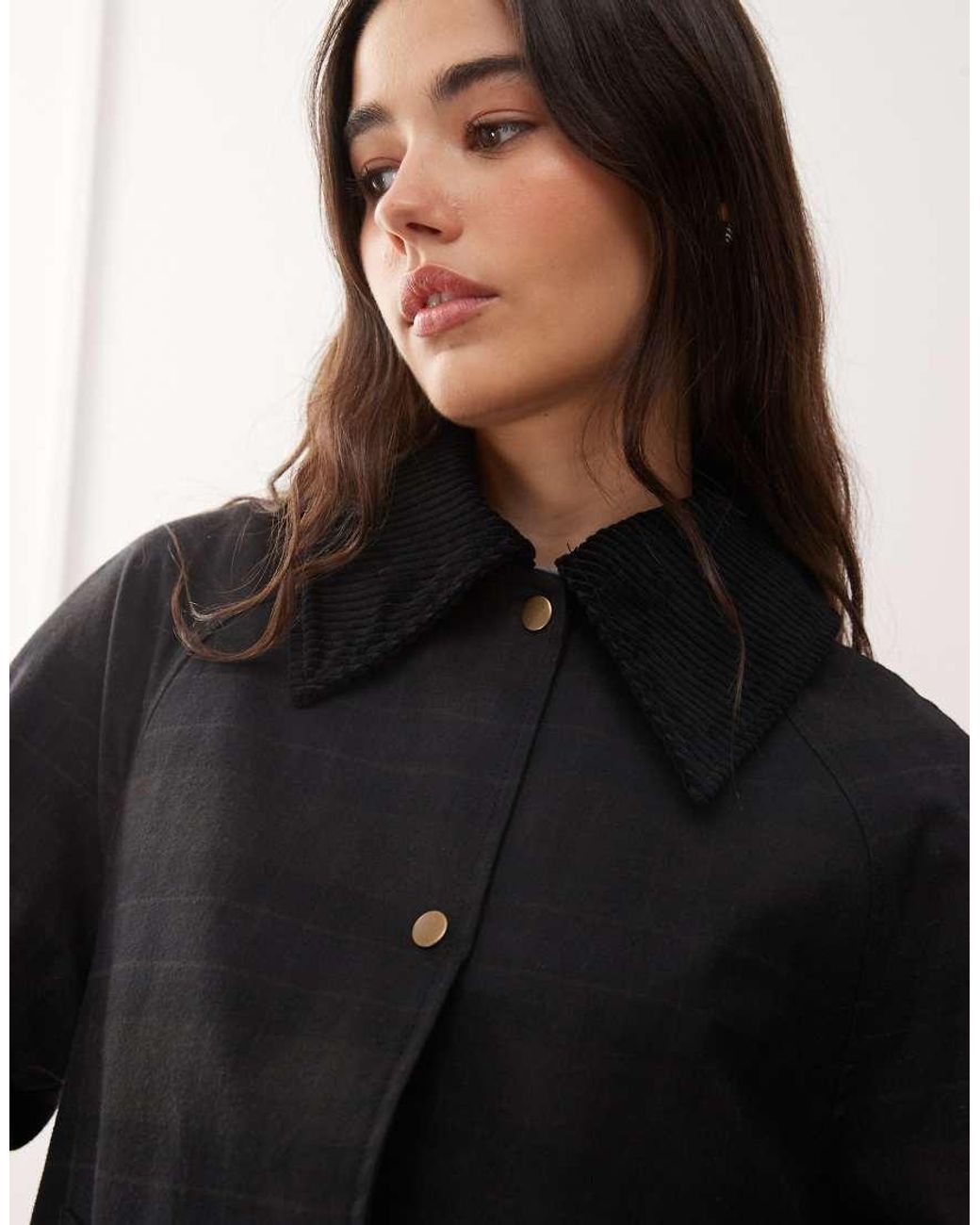 Reclaimed (vintage) Gray Waxed Cropped Trench Jacket With Oversized Cord Collar