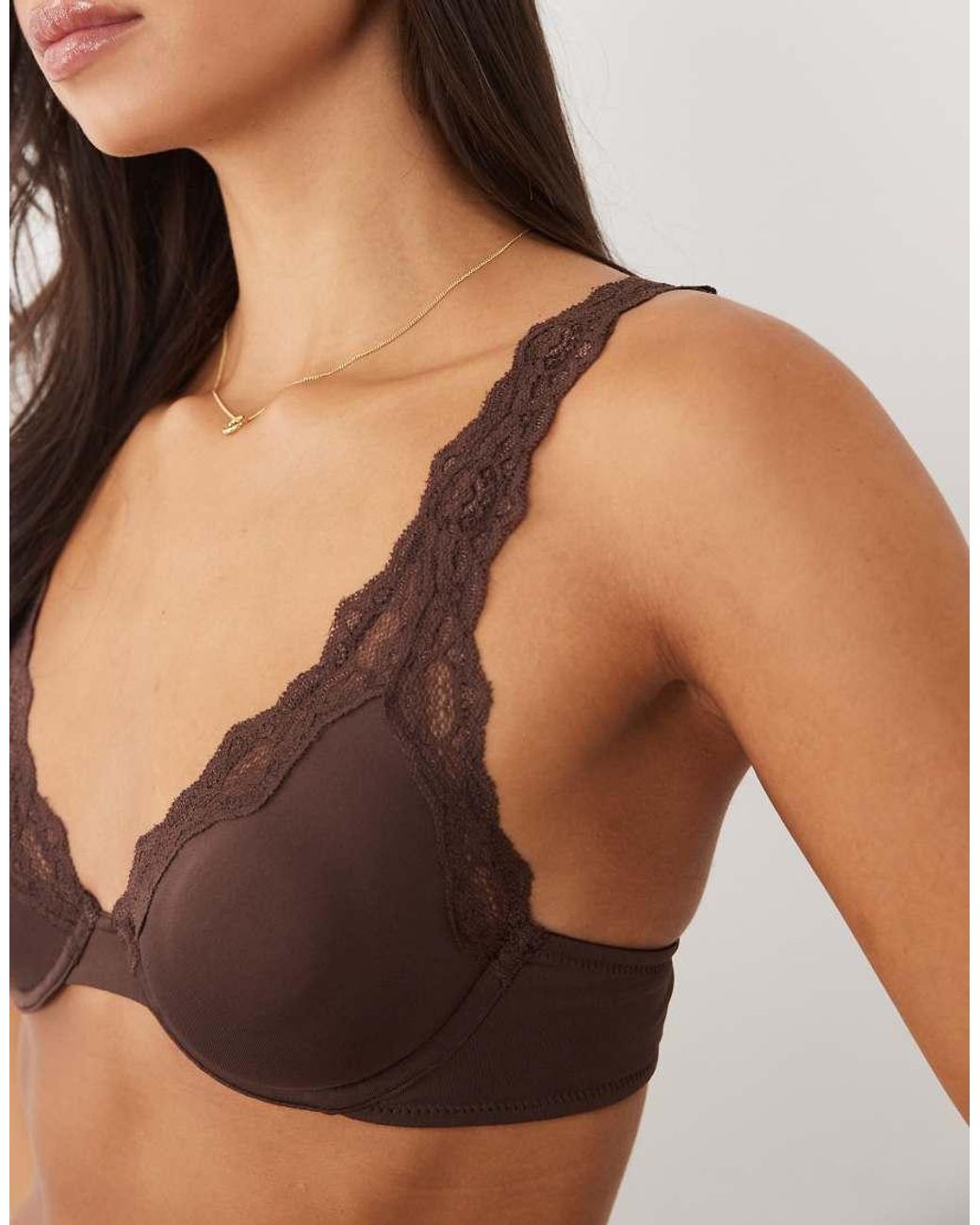 ASOS Brown Lilah Microfibre Built Up Underwire Bra With Lace Trim