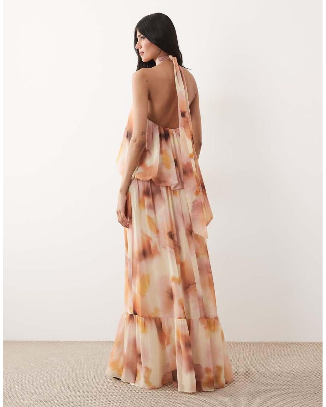 Mango Pink Halterneck Tiered Maxi Dress