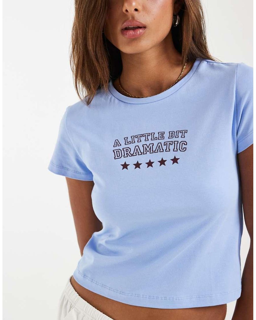 Noisy May Blue Baby Tee With Dramatic Print