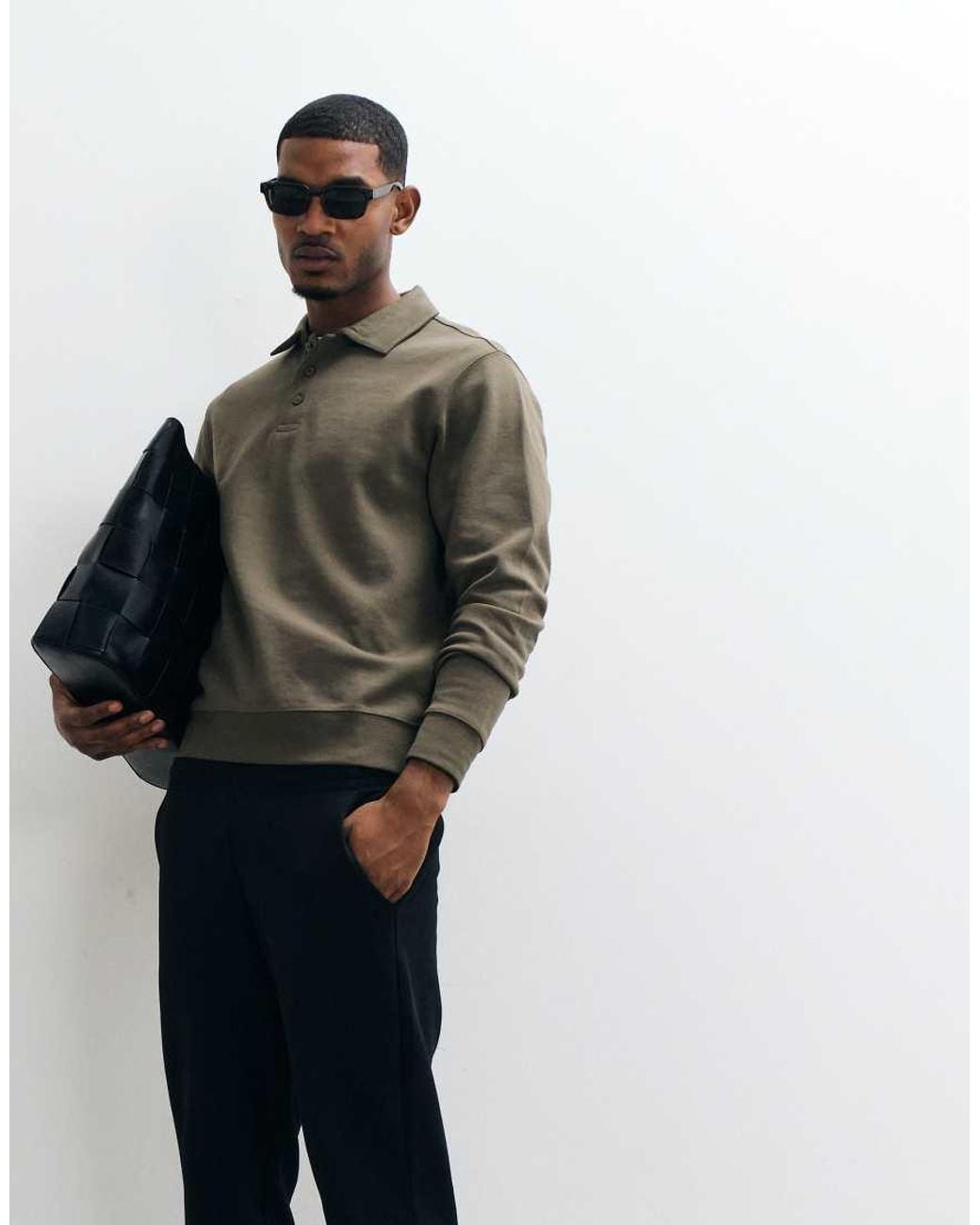 Mango Black Button Up Polo Top for men