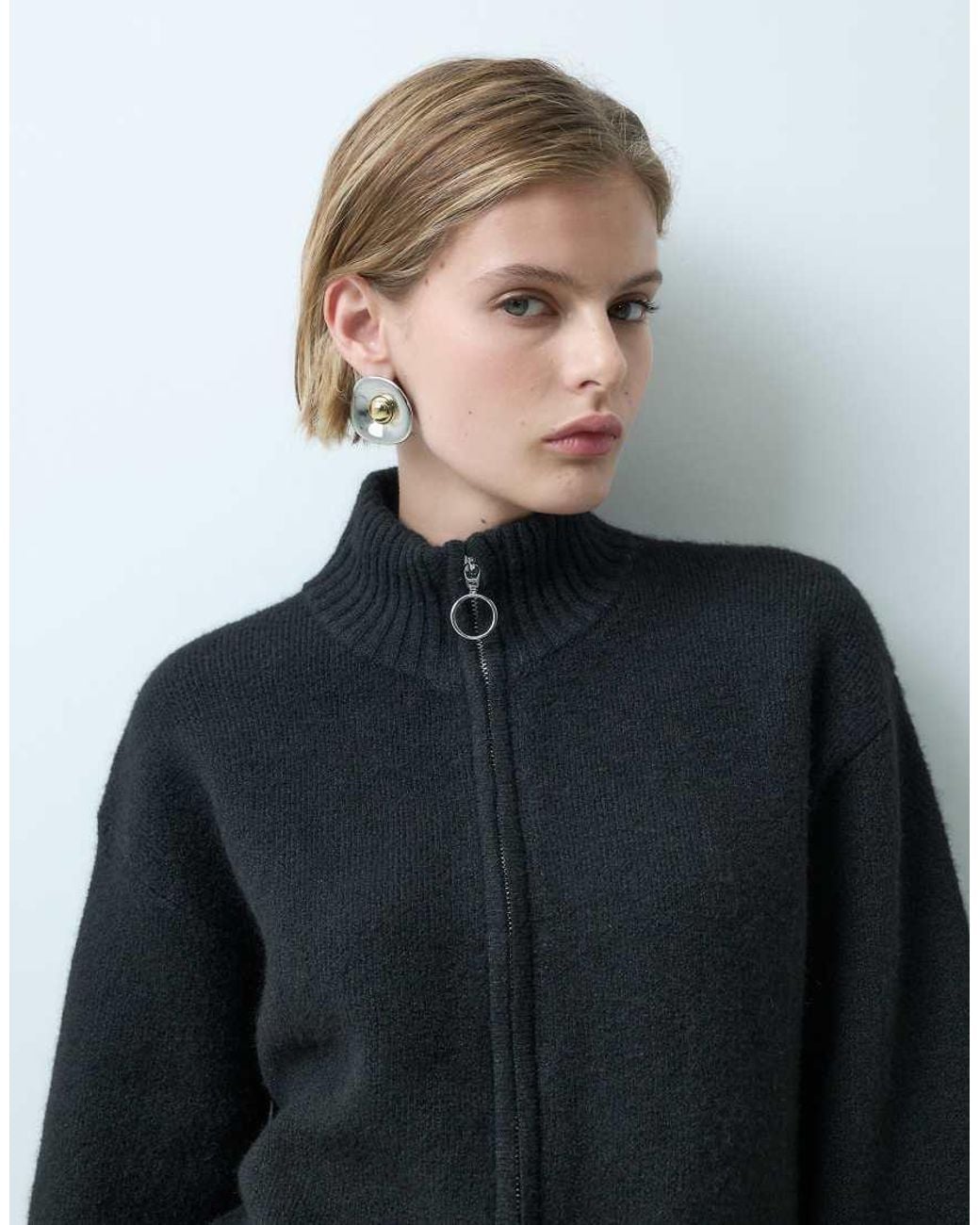 Miss Selfridge Blue Zip Through Funnel Cardigan