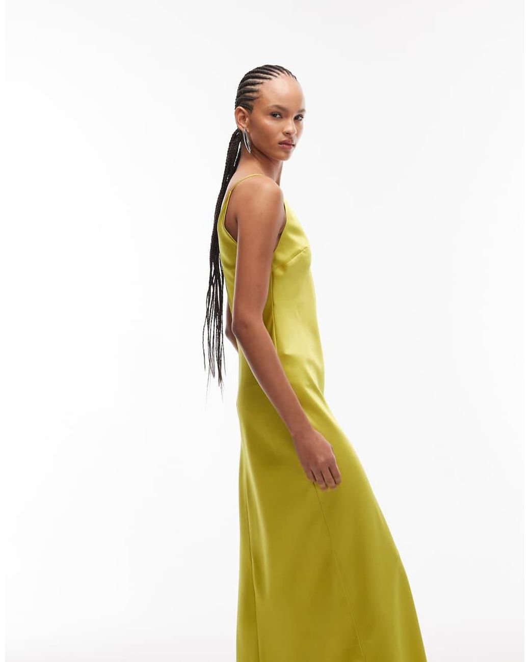 ASOS Green V Neck Cami Satin Slip Midi Dress