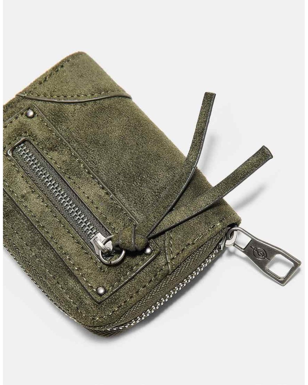 Stradivarius Green Compact Card Holder Purse With Zip Pocket Detail