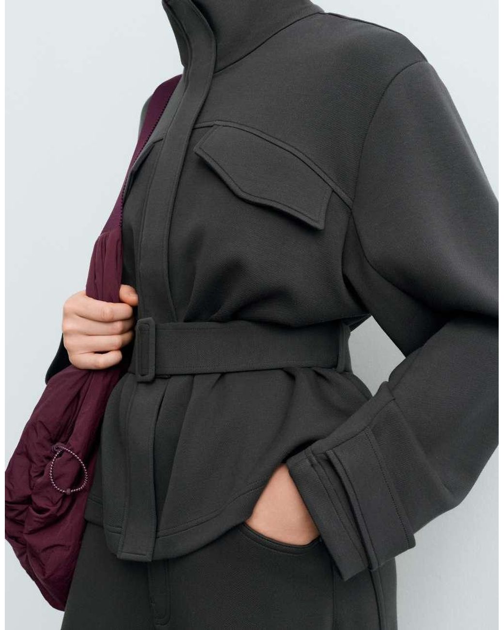 Oysho Gray Belted Jacket With Pockets