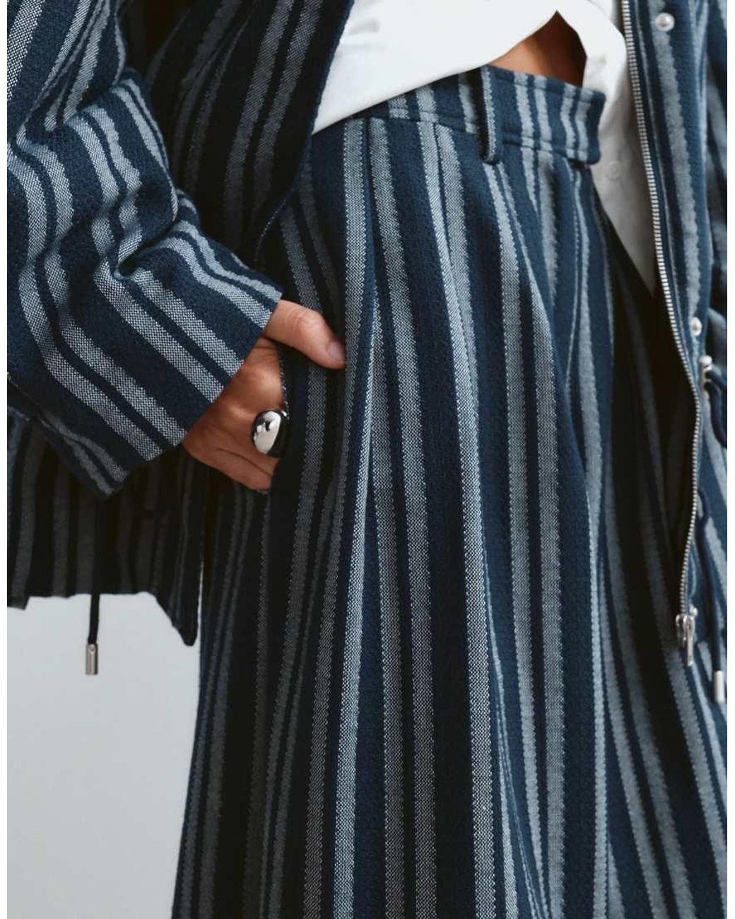 ARRANGE Blue Textured Barrel Leg Trousers Co-Ord