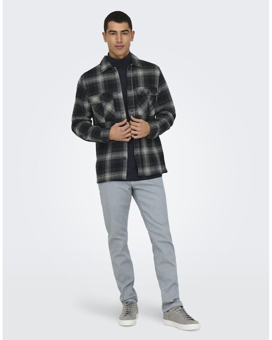 Only & Sons Geruit Overshirt in het Black voor heren