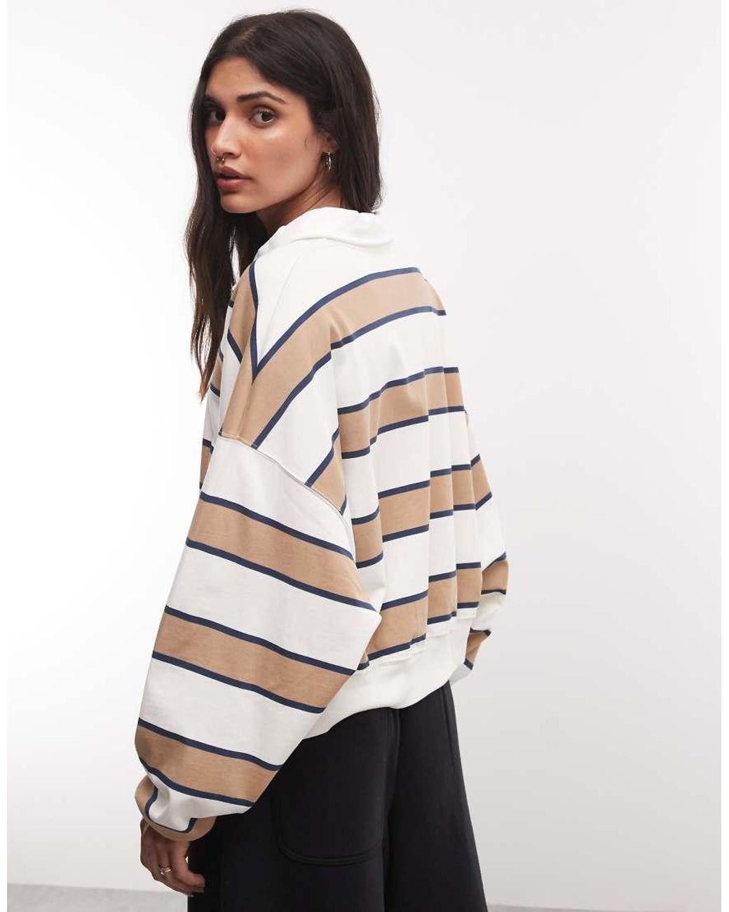 Nike Natural Long Sleeve Striped Polo Top