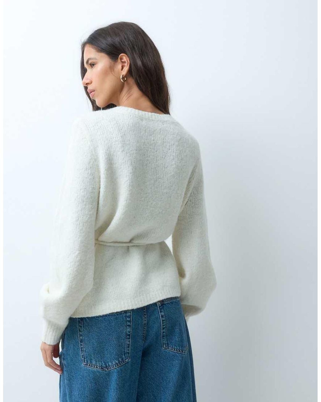 Vero Moda White Tie Waist Fluffy Knit Cardigan