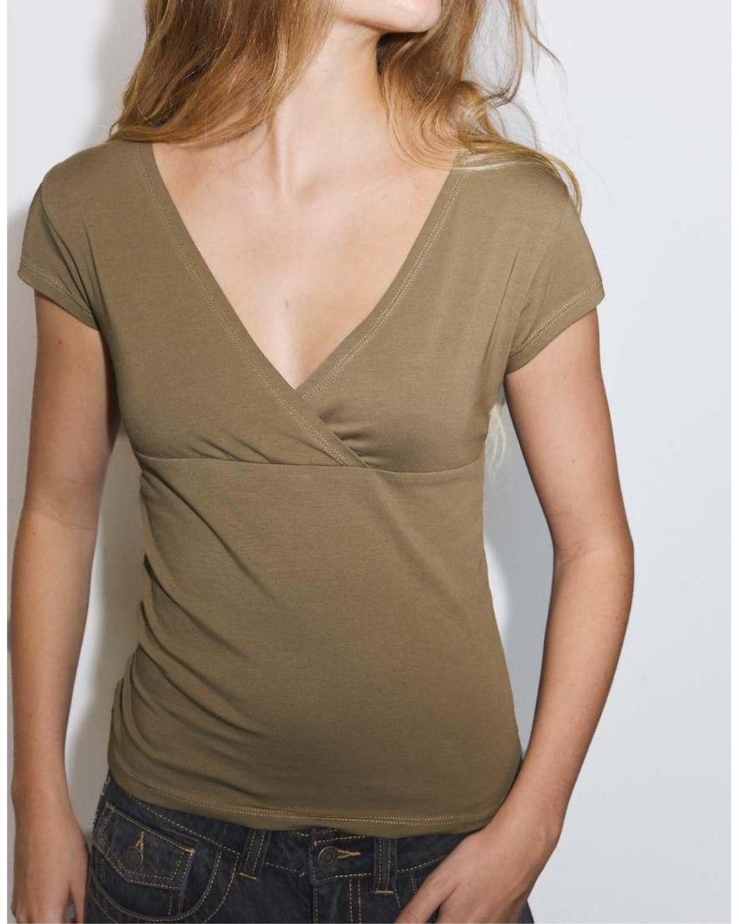 Stradivarius Blue Under-bust Short Sleeve Top