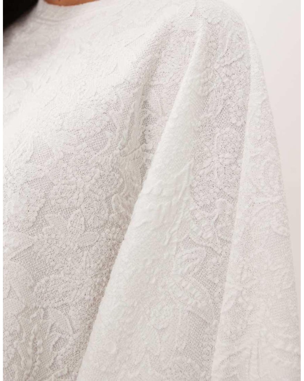 ASOS White Floral Jacquard Batwing Sleeve T-shirt