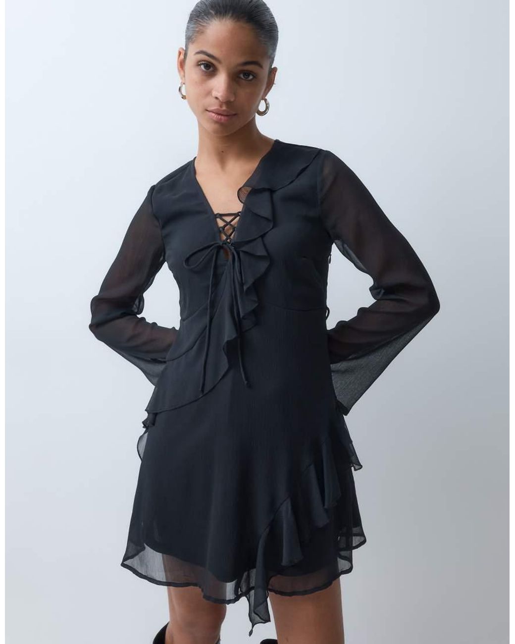 Wednesday's Girl Black Ruffle Smock Dress