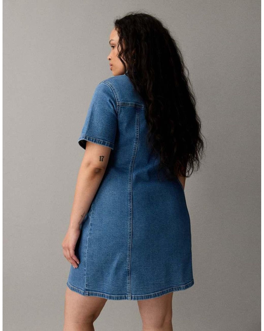 ASOS Blue Asos Design Curve Denim Fitted Shirt Mini Dress